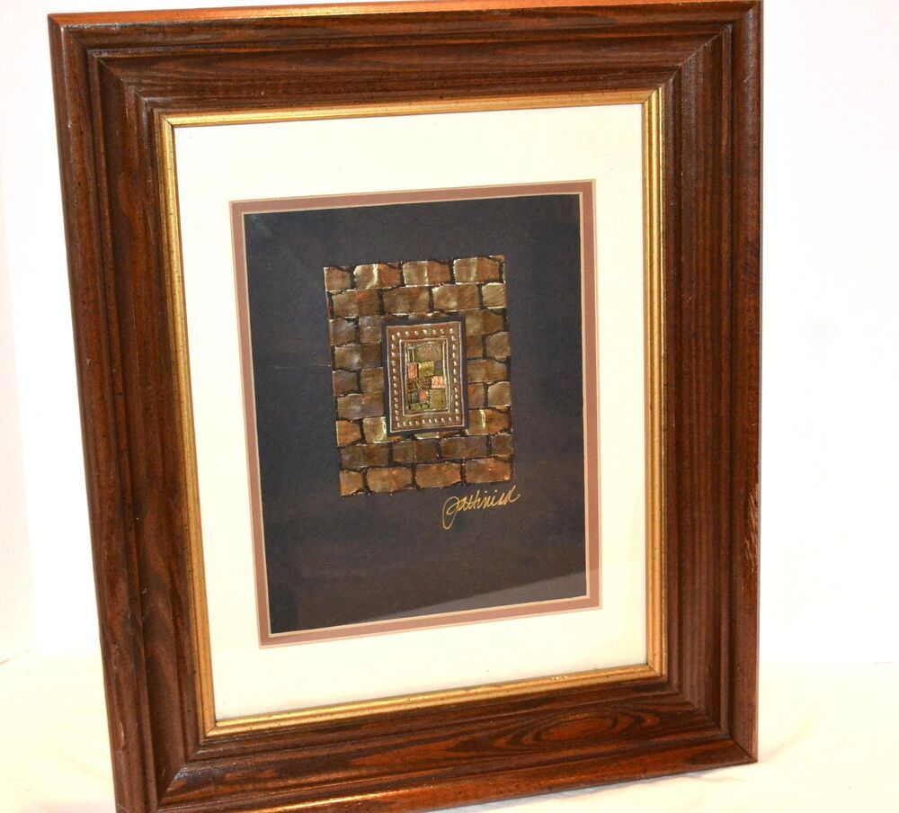 Modernism Mixed Media Mod Gold Art Framed